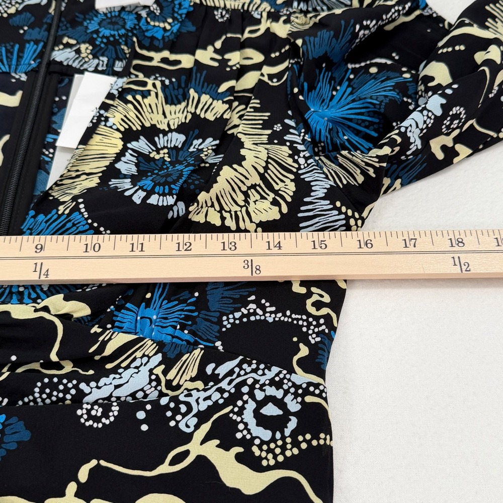 ALC Silk Mini Dress Floral VNeck Ruched Black Blue Long Sleeve Cocktail Sz 4 NWT - Picture 5 of 16